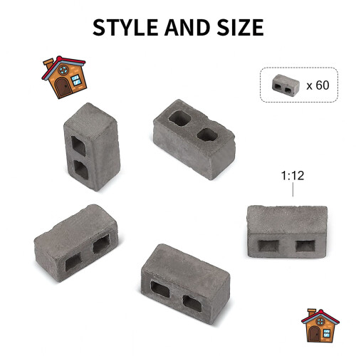 180 Packs Cinder Blocks 1/12 Scale  Bricks Concrete Miniature Bricks Tiny Landscaping Dollhouse Accessories 1