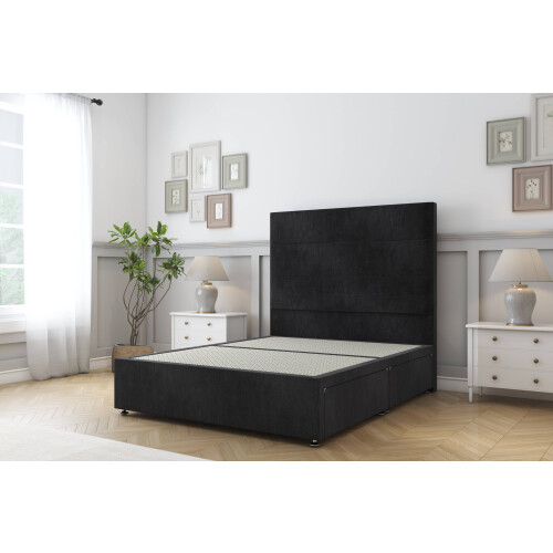 (4'6 Double, Black) Sloomy Texas Naples Divan Bed Base 2 Drawers Same Side With 26" Strutted Headboard
