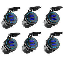 6X 12V USB Steck Dose, Dual QC 3.0 USB Auto Ladegerät mit Schalter, Wasserdichtes 36W USB Steck Dosen Ladegerät
