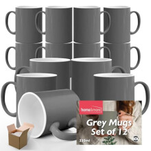 SOL Grey Mugs Set of 12 330ml ? Ceramic Coffee & Tea Cups for Home, Office & Caf?, Dishwasher Safe