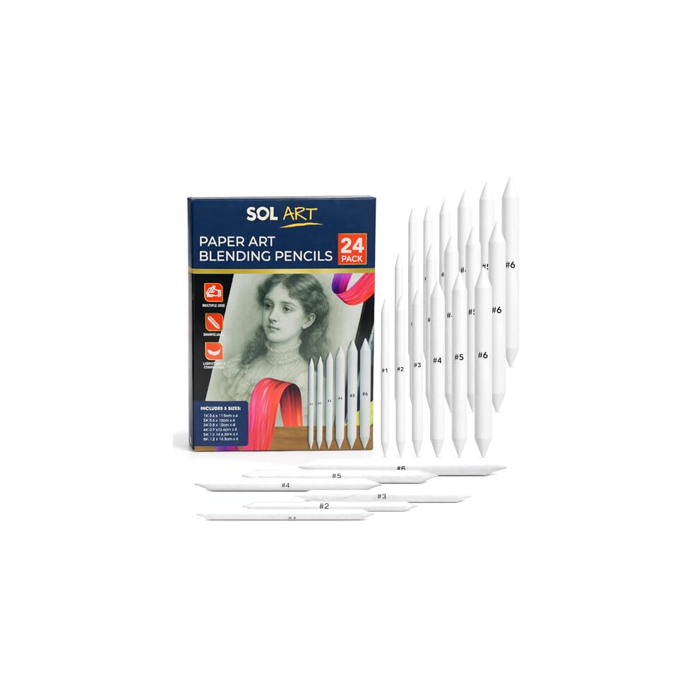 Sol 24Pcs Paper Art Blending Stumps ? Drawing & Shading Tools For Sketching, Illustration & Smooth Blending