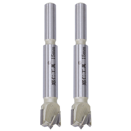 2Pcs 15mm Forstner Tip Woodworking Tool Hole Saw Cutter Hinge Boring Bit Round Handle Carbide Tool
