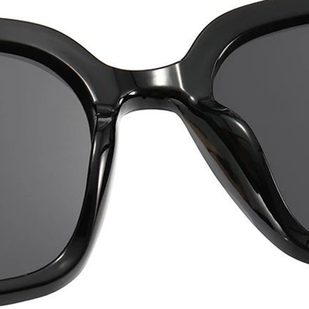 Hue-Grain (Bright Black Gray Flakes) Trendy Square Sunglasses For Women - Lightweight & Durable