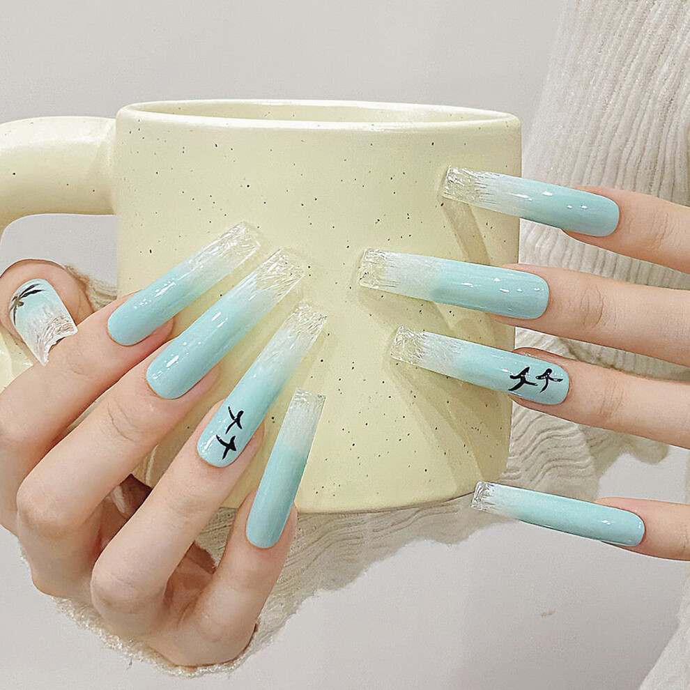 Dachuang Beauty Blue (Xs) Fake Nails With Clear Tip For Women - 50 Char