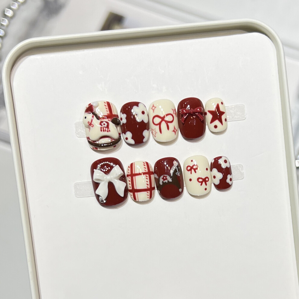 Dachuang Beauty (M) 3D Horse Bowknot False Nails, 10Pcs