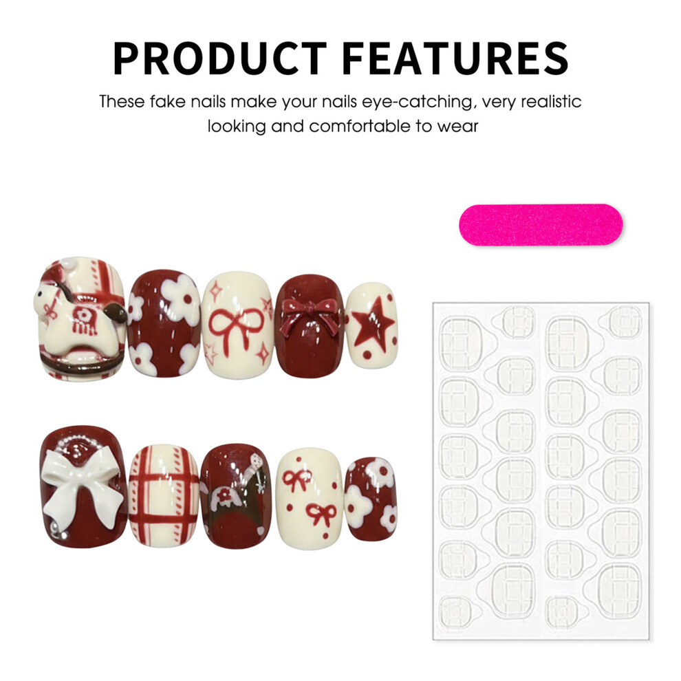 Dachuang Beauty (Xs) 3D Horse Bowknot False Nails, 10Pcs