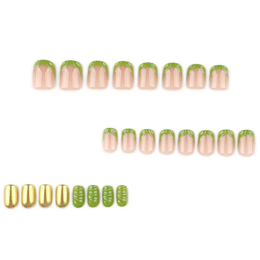 Roc-Electron Gold/Green 24Pcs Nude Fake Nails Tip Resin No Pressure
