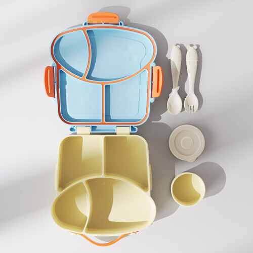 (Mousse Blue) Kids Microwave Safe Bento Box with Fork & Spoon 2