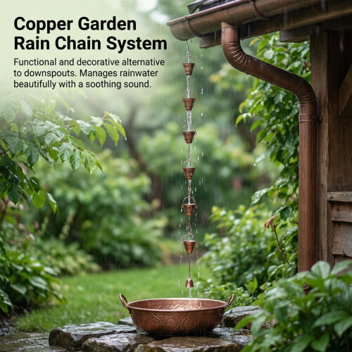 Copper Rain Chain with Bell for Garden 1