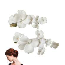 (Gold) Elegant White Ceramic Flower Hair Clips for Thick Hair