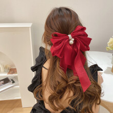 (Red) Satin Hair Clips with Big Bow Ribbon Accessories