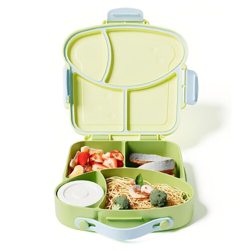 (Lime Yellow) Kids Microwave Safe Bento Box with Fork & Spoon