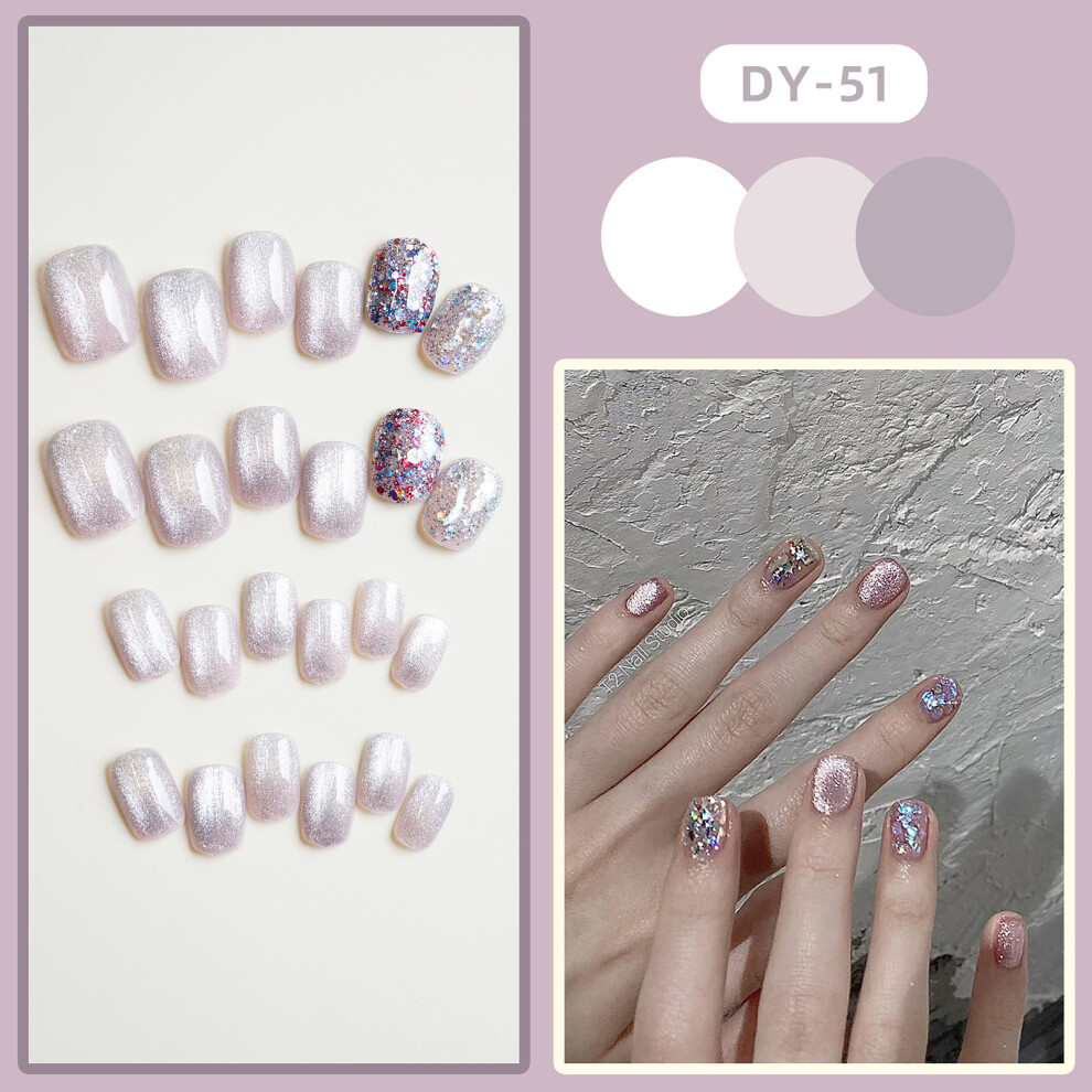 Dachuang Beauty (Jelly Glue Model) Pink Sequin False Nails, Long Lasting & Flexible