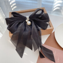 (Black) Satin Hair Clips with Big Bow Ribbon Accessories