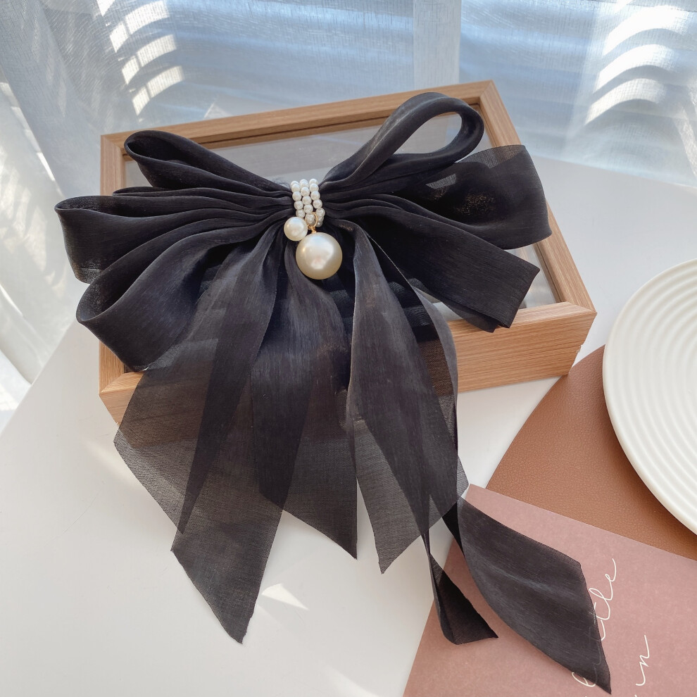 Dachuang Beauty Black (Black) Satin Hair Clips With Big Bow Ribbon Accessories