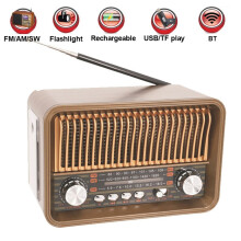 Portable FM AM SW Radio with BT Speaker LED Flashlight Vintage Radio Gifts for Seniors Elderly