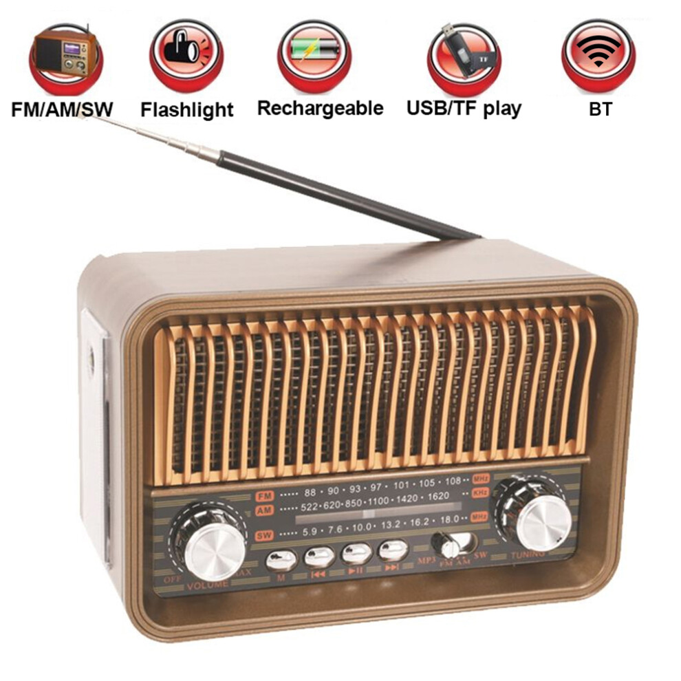 Portable Fm Am Sw Radio With Bt Speaker Led Flashlight Vintage Radio Gifts For Seniors Elderly 6935161697797
