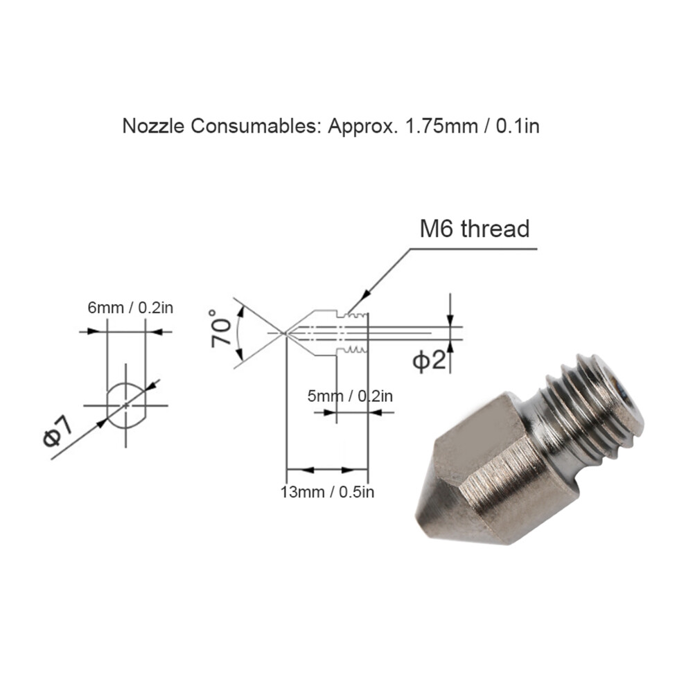 5Pcs MK8 Nozzles, Hardened Steel, 1.75mm,