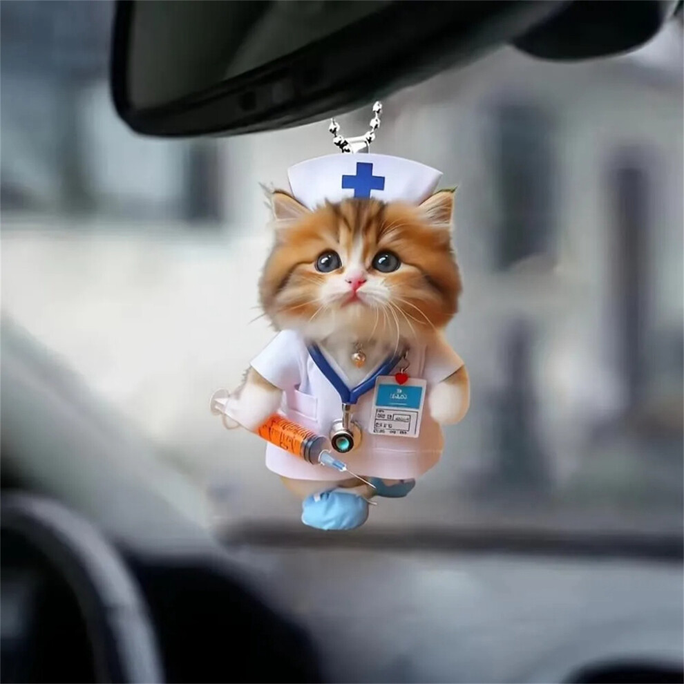 Cute Cat Car Hanging Ornament Creative Car Hanging Ornaments 2D Flat Car Pendant Nurse Cat Backpack Rearview Mirrors Pendant 6935161655193