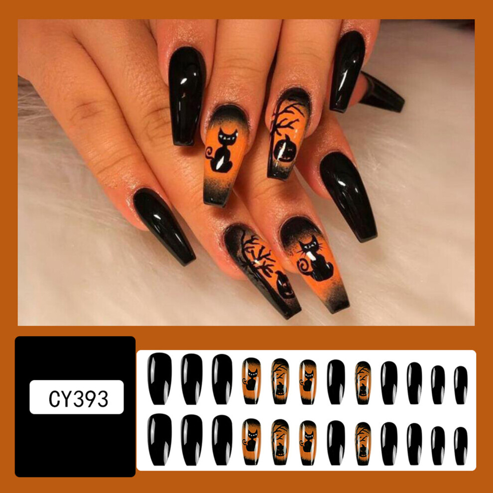 Dachuang Beauty Dark (Jelly Glue Model) Halloween Cat Fake Nails, Chip-Proof & Smudge-Proof