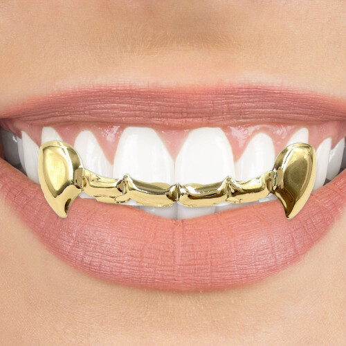 (Gold) Gold Vampire Fangs Grill for Halloween
