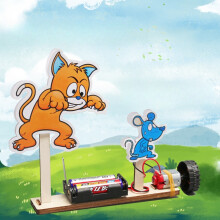 DIY Wooden STEM Kit - Cat Catching Mouse Toy Educational Physics Science Experiment Circle Spin Cat And Mouse Game Gift