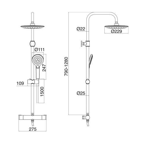 EUROSHOWERS EuroShowers THERMO Round Rigid Riser Twin Head Chrome Shower Set 1