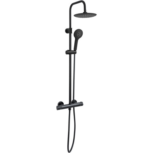 EUROSHOWERS EuroShowers THERMO Round Rigid Riser Twin Head Black Shower Set
