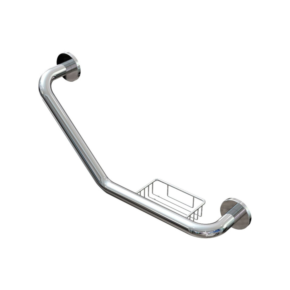 Euroshowers Polished Stainless Steel Safety Grab Rail Bar With Soap Dish