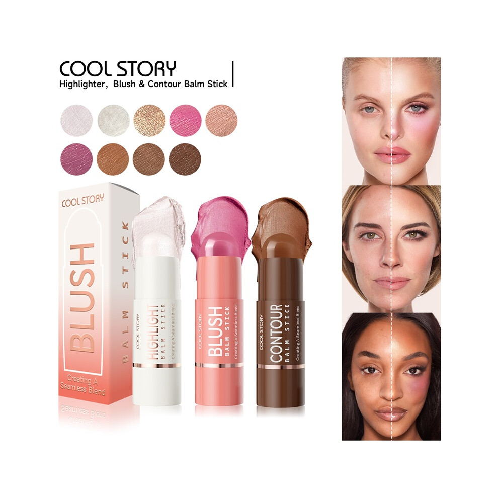 3Pcs Highlight Stick Blush Stick Contour Stick Set, Face Concealer Brightening Repair Facial Makeup Kit