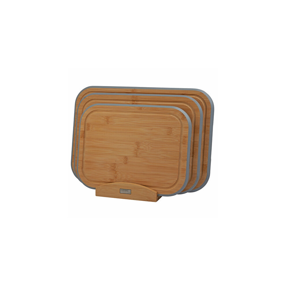 Cooks Professional 3 Piece Bamboo Chopping Board Set With Stand | Edging Grey