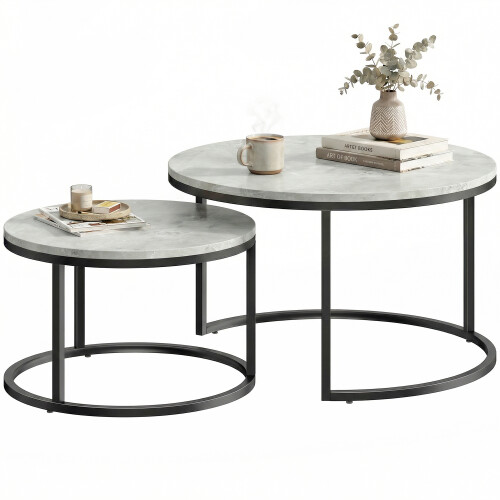 Homcom (Not Specified) HOMCOM 2 Pcs Stacking Coffee Table Set Steel Frame 1