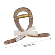 (Beige) Elegant Bowknot Hair Claw Clip for All Hair Types