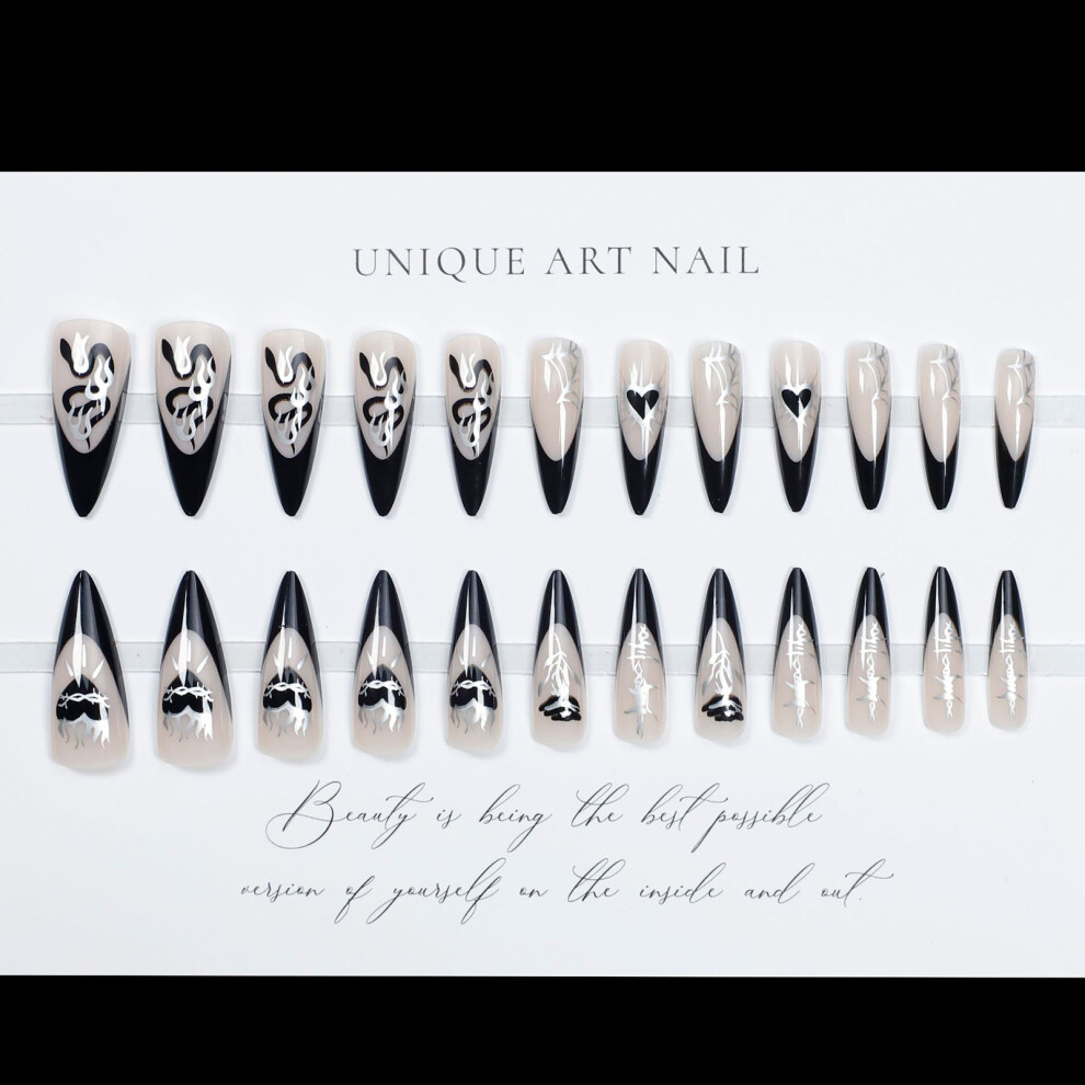 Hue-Grain Dark Black Press On Nails For Women