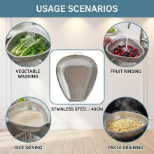 (Fine Mesh 40cm) Stainless Steel Colander for Kitchen Use