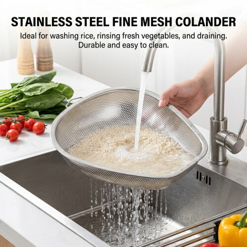 (Fine Mesh 27cm) Stainless Steel Colander for Kitchen Use