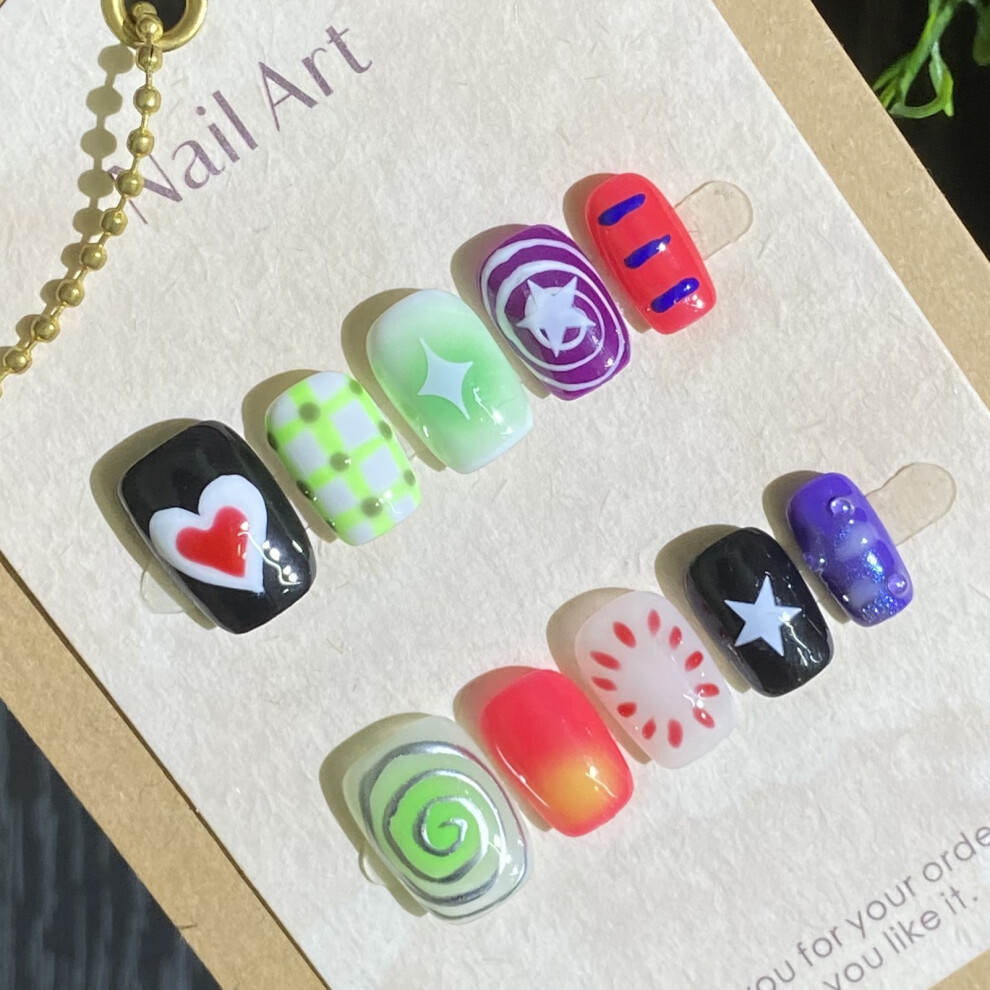 Dachuang Beauty (Xs) 3D Cartoon False Nails - 10Pcs, Lightweight, Eco-Friendly