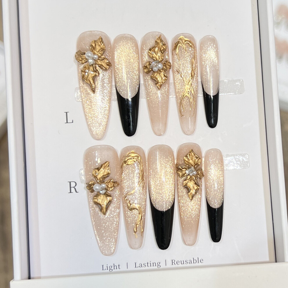 Dachuang Beauty (L) Gold Cat Eyes Stick-On Nails For Women & Girls