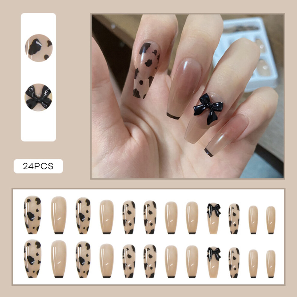 Phui-Pet-Supplies 24Pcs Leopard Bowknot Fake Nails For Party Wedding