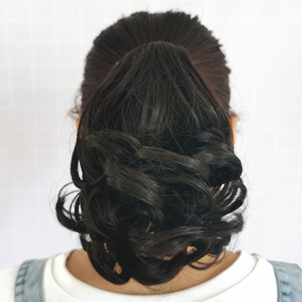 Creation-3C (Natural Black) Short Curly Ponytail Wig - Realistic Invisible Hairpiece