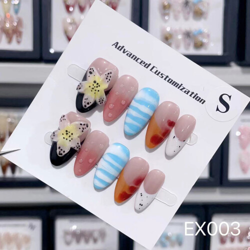 (EX003) Floral Spring Fake Nails - Reusable & Charming