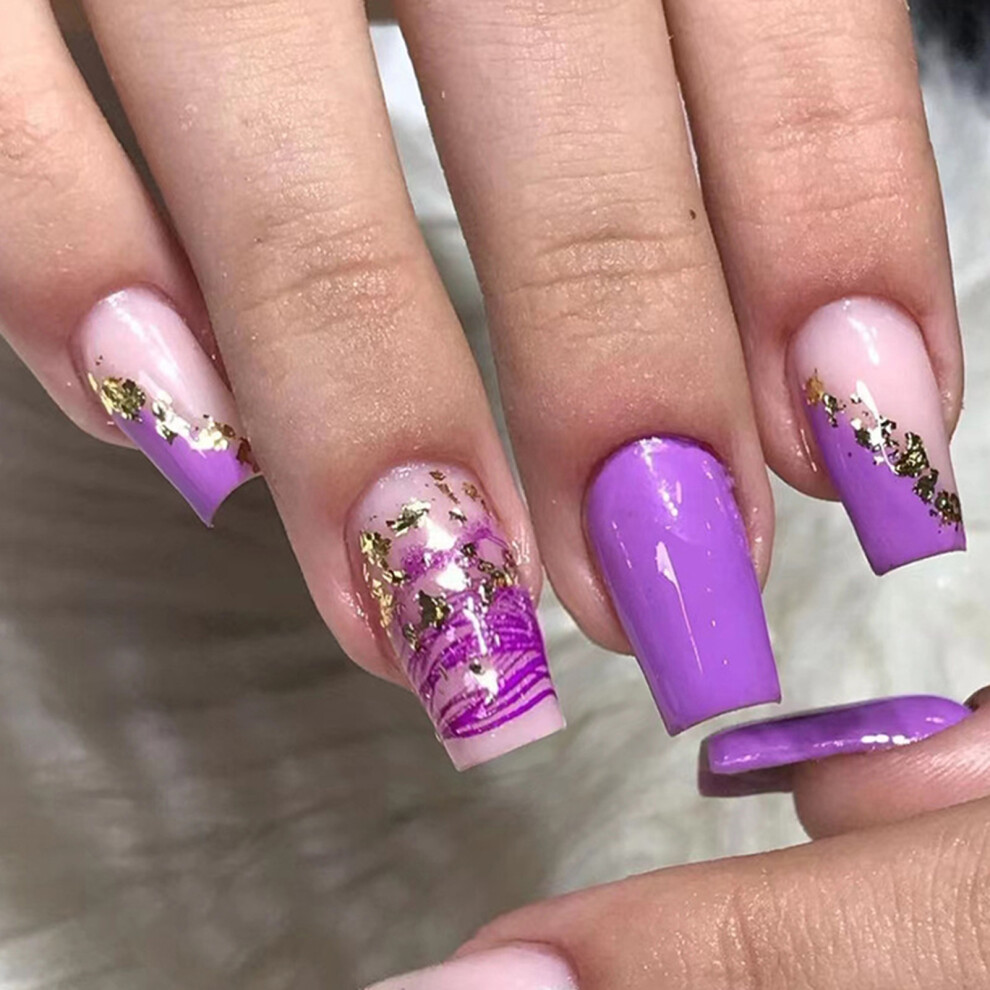 Dachuang Beauty 24Pcs Gold Foil Press-On Nails For Party & Wedding