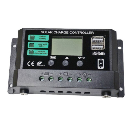 Zonne-Energiecontroller met -Gat 12V/24V 30A LCD-Fotovoltaïsche Laadcontroller USB-Laadcontroller
