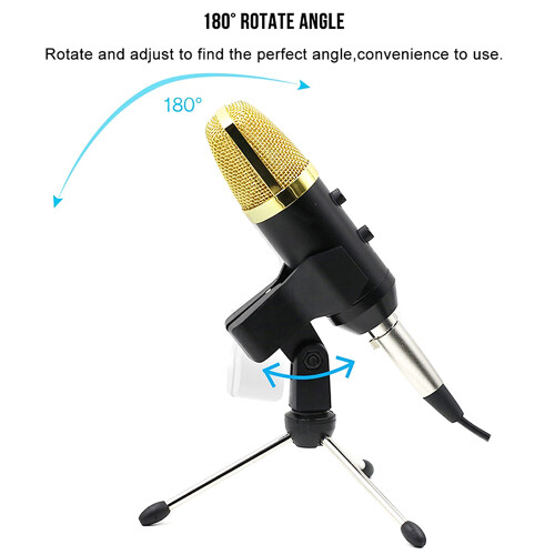 USB Condenser Microphone BM-100FX with Tripod & Reverb, Black