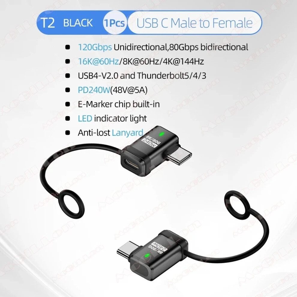 Usb-C To Usb-C Adapter 240W 40Gbps 90Â° Angled Right 674026158320