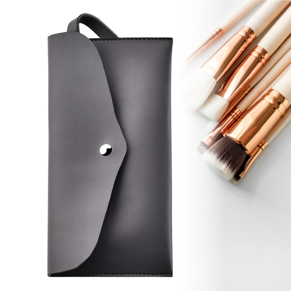 Penghui-Toys Gray (Gray) Waterproof Leather Makeup Brush Case For Travel