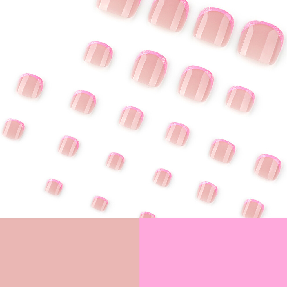 Creation-3C 24Pcs Pink Glitter French Fake Toenails