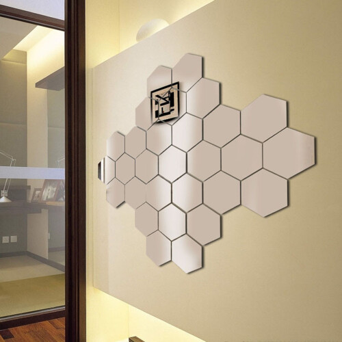 (Silver) Hexagonal Mirror Sticker for Wall Decor