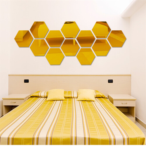 (Gold) Hexagonal Mirror Sticker for Wall Decor