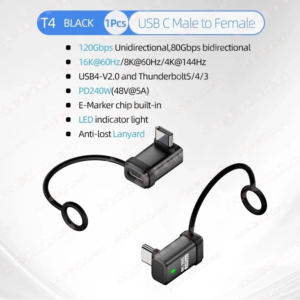 Usb-C To Usb-C Adapter 240W 40Gbps 90Â° Angled Elbow 674026158337